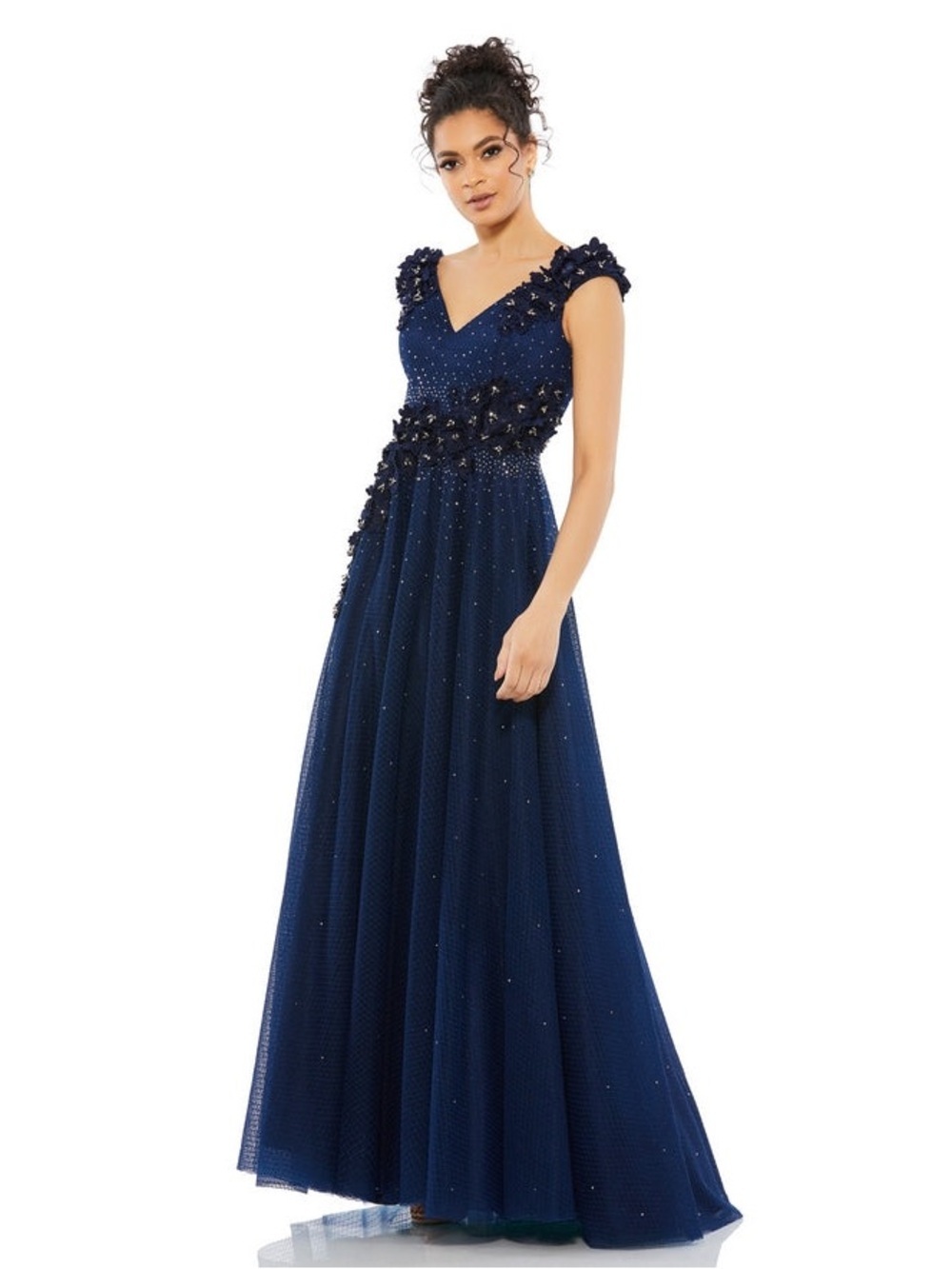 Mac Duggal 11152 Blue Floral Applique A-Line Evening Gown Size 4 NWT